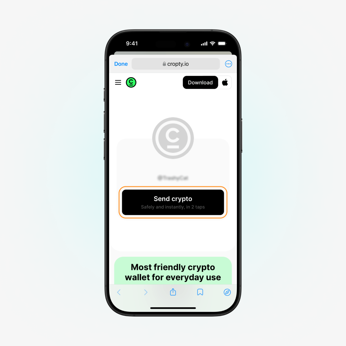 اختر وظيفة إرسال العملة المشفرة