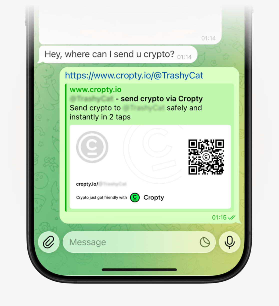أرسل رابطًا لاستلام العملات المشفرة